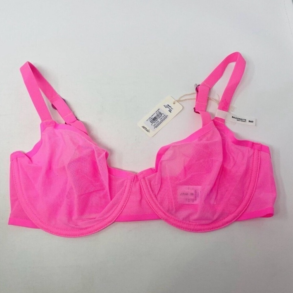Aerie Smoothez Womens Size 36D Mesh Unlined Underwire Balconette Bra in Pink 927